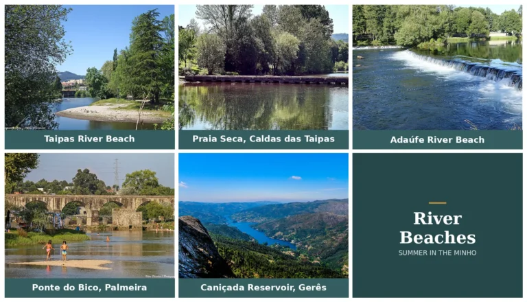 River beaches near Guimarães and Braga: Taipas, Praia Seca, Adaúfe, Ponte do Bico and Caniçada Reservoir