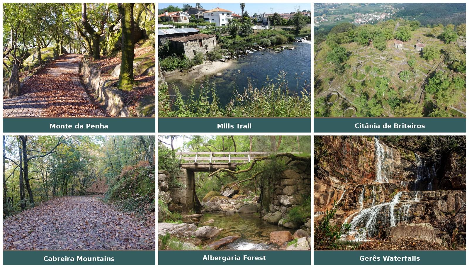 Penha, Mills, Briteiros, Cabreira, Albergaria Forest and Ger\u00eas waterfalls